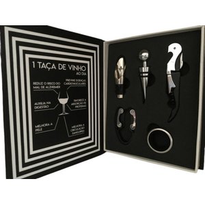 Kit Vinho 5 Peças Inox em Livro Decorativo Capa Preta/prata