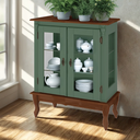 Ver imagem 2 de Cristaleira Madeira 2 Portas 1 Gaveta Pés Luiz Xv - Verde Kalle Laca com Tampo e Base Imbuia Glazer