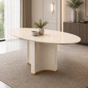 Ver imagem 1 de Mesa de Jantar 6 Lugares Orgânica Elipse Tampo com Vidro 183cm Lavie D05 Off White - Lyam Decor