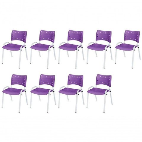 Cadeira Iso Base Branco Escola, Escritório Violeta Kit 9 Un