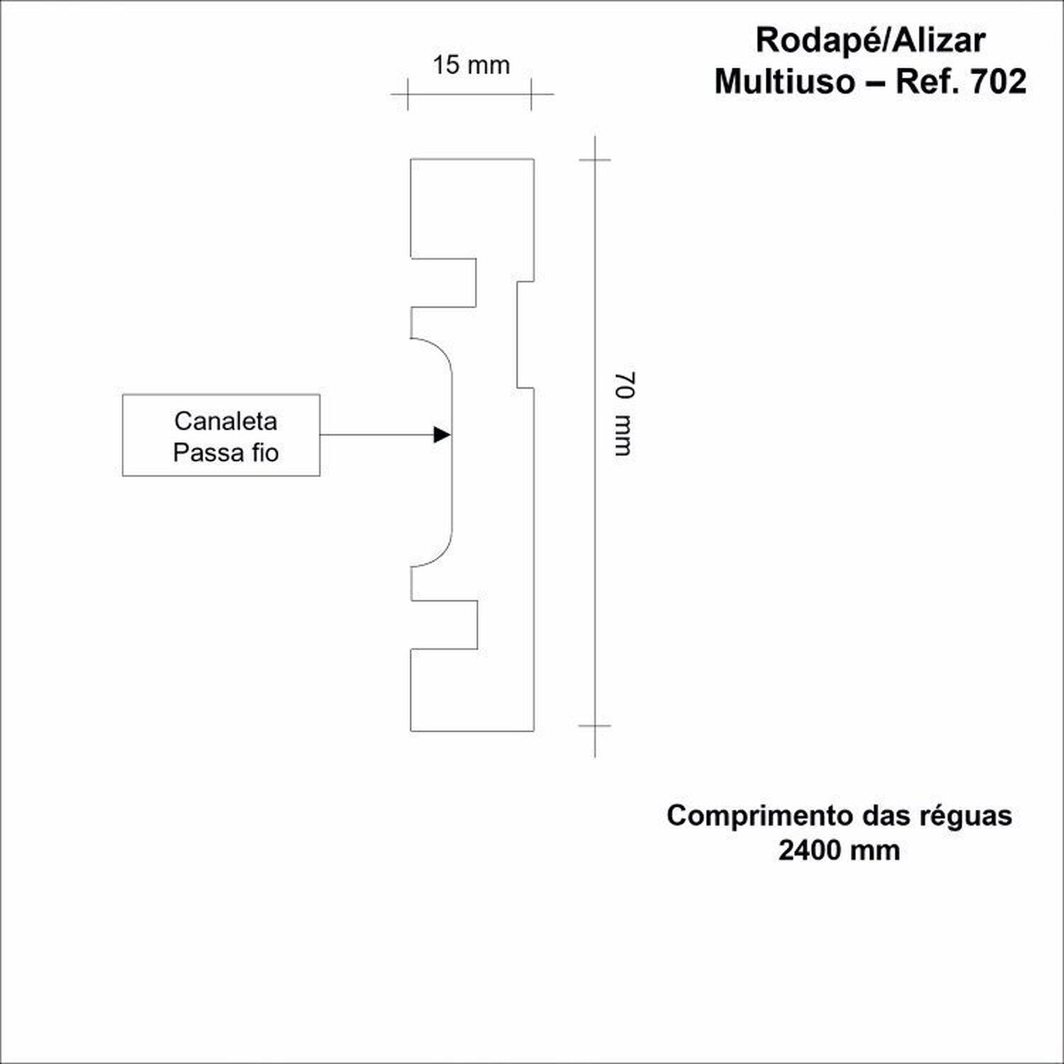 Kit com 10 Barras Rodapé de Mdf 7cm X 15mm X 2,40m com Friso Moldufama 702 24m - 2