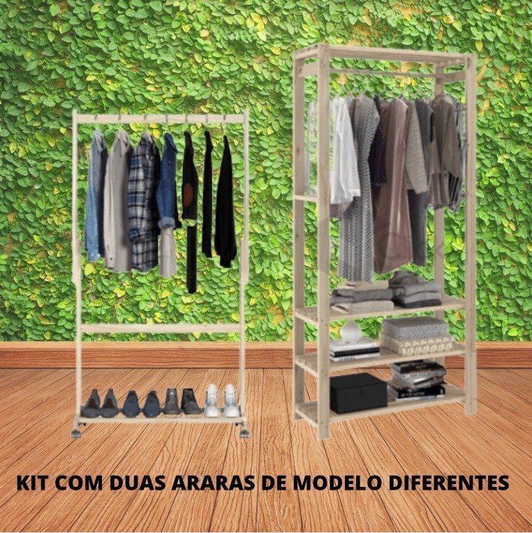 Kit Arara De Chão Para Quarto Infantil Sem Portas Nico Decore Arara Cabideiro + Arara Com Prateleira - 1