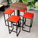 Ver imagem 1 de Conjunto Mesa Alta Bar Bistrô Redonda Imbuia 4 Bancos Estofado Don Castro Decor