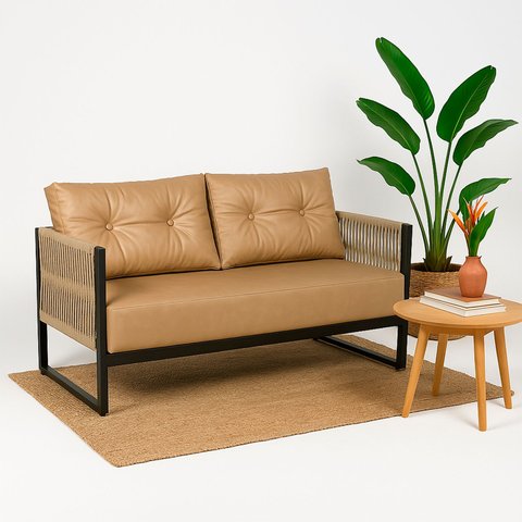 Namoradeira Corda Náutica - Living, Varanda, Estar - Namoradeira Araxá – Corino Caramelo