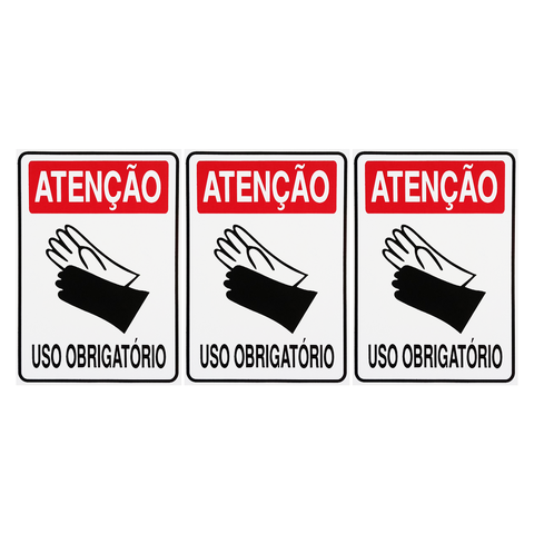 Combo 6 Placas De Sinalização Atenção Luva Uso Obrigatório 20x30 Acesso - S-206 F9e