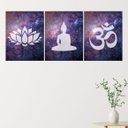 Ver imagem 1 de Kit 3 Quadros Buda Galáxia 24x18cm - com vidro:Madeira preta