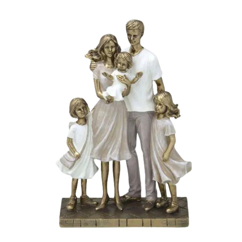 Escultura Família Decorativa Casal com Três Meninas