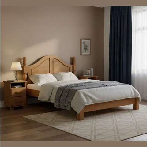Conjunto Cama Quenn 1,60m + 2 Mesas de Cabeceira 100% Madeira Maciça - Linha Ouro Finestra Móveis Marrom/Freijó