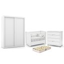 Ver imagem 1 de Dormitório Tutto New 2 Portas, Cômoda 4 Gavetas e Berço Branco Soft com Colchão D18 - Matic Móveis