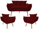 Ver imagem 1 de Kit Namoradeira + 2 Poltronas Decorativa Opala Suede Marsala Pés Madeira Mz Decor