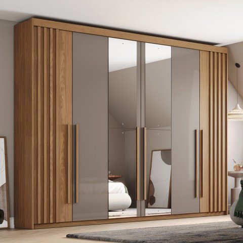 Guarda Roupa Casal 6 Portas com Espelho 4 Gavetas Flex Henn