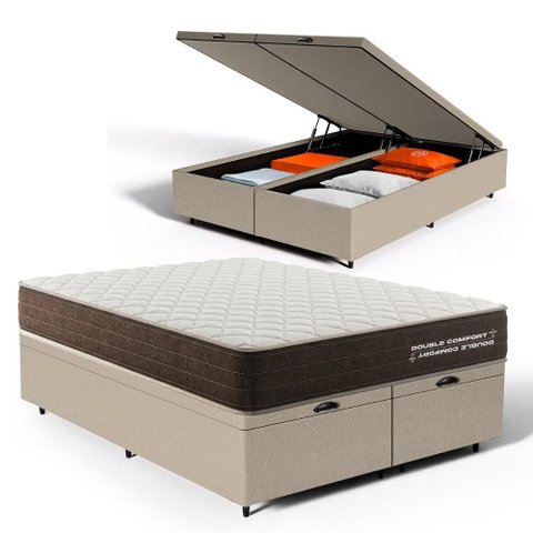 Cama Box Baú Queen com Colchão de Espuma D33 Double Comfort 158x198x62cm