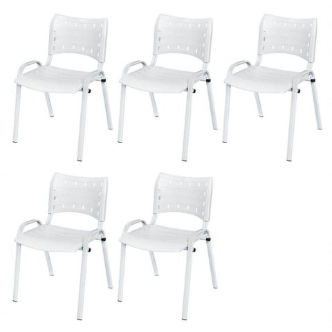 Cadeira Iso Base Branco Escola, Escritório Branco Kit 5 Un