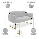 Ver imagem 3 de Sofá Namoradeira Base Industrial Dourado Ana Bouclé Cinza - Ibiza