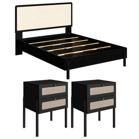 Kit Cama Queen 2 Mesas Cabeceira Palhinha Oslo Nero 27056