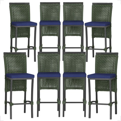 8 Banquetas em Alumínio Roma Preta Corda Náutica Tecido 10