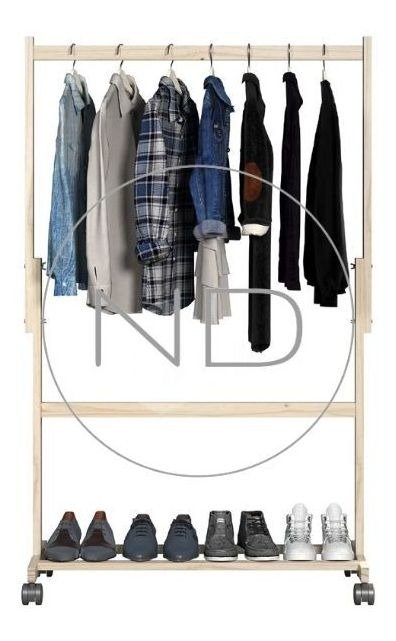 Kit Com Três Araras Para Roupas Madeira Pinus - 5