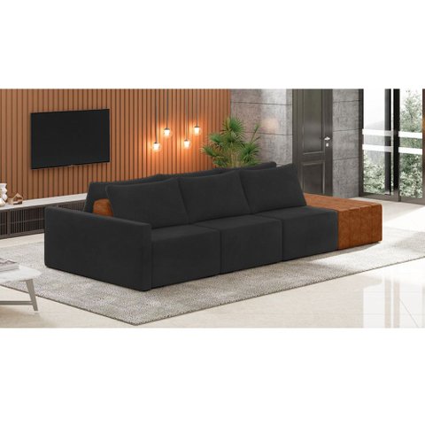 Sofá Ilha 3 Lugares Living 402cm Modulado para Sala Lary Veludo K01 - D’Rossi