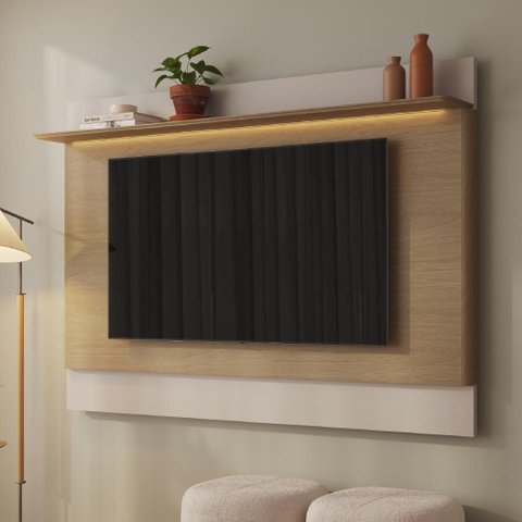 Painel para TV até 65 Polegadas 100% em MDF Enseada Rimo - Carvalho/Palha