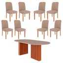 Ver imagem 1 de Sala de Jantar Mesa Ester Oval 210 com 8 Cadeiras Paola Wood Cinamomo/off White/madeira/linho Bege