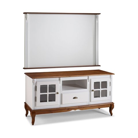 Conjunto Rack 60811 + Painel 50513 para Sala Pés Luiz Xv 1 Gaveta 2 Portas - Branco/imbuia