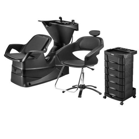 Kit Salão Beleza Cadeira Lavatório Carrinho Auxiliar Dompel