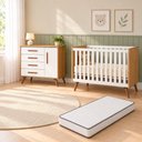 Ver imagem 1 de Kit Quarto de Bebê Q Encanto Retrô com Berço Mini Cama Cômoda Sapateira e Colchão D18 130x70 Movellu