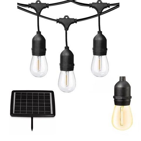 Varal Solar 20 Lampadas 12 Metros Placa Solar Filamento Led Cordao Luz Festa Aniversario Casamento J