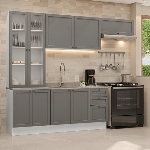 Armário de Cozinha Completa 270 cm Branco/Cinza Vik Madesa 05