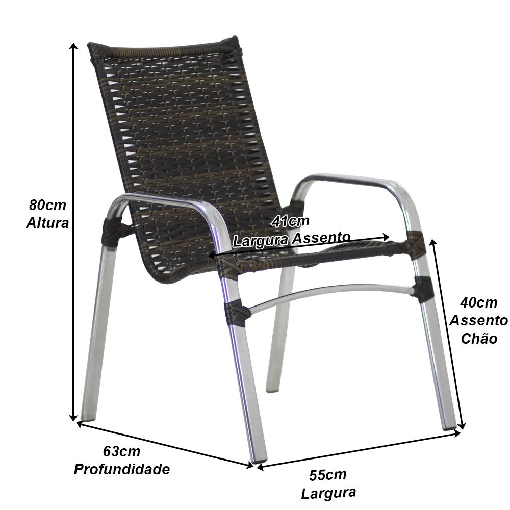 Kit 4 Cadeiras Emily e Mesa Ascoli Adaptada em Alumínio para Área, Piscina Trama Original - 4