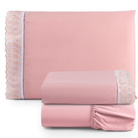Jogo de Lençol Lese Percal 180 Fios Solteiro 3 Peças Barato - Rosê Casa Show Enxovais