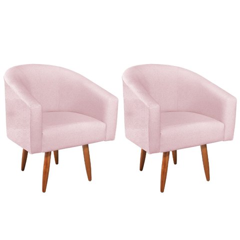 Kit 02 Poltronas Decorativas Sala de Estar Recepção Luiza Pés Palito Suede - Doce Sonho Móveis KIT 2