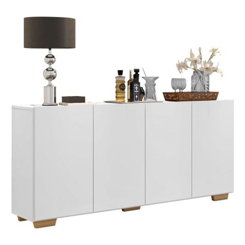 Aparador Buffet 4 Portas com Pés Quadrados Veneza Multimóveis V3557 Branco/Natural