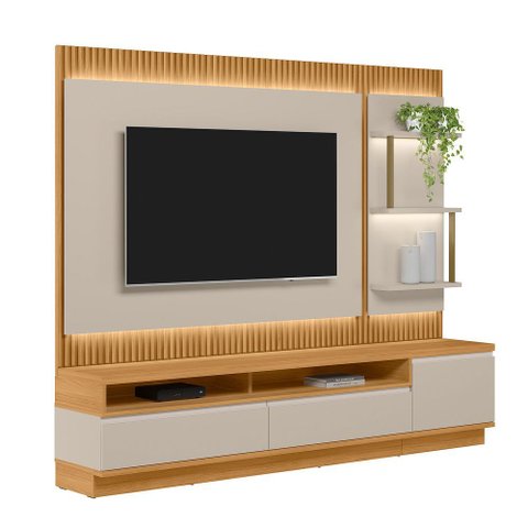 Painel com Rack Bancada e Módulo Lateral Singapura 238cm Tv até 70 Tauari/off White G77 - Gran Belo