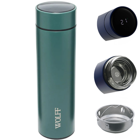 Garrafa Térmica para Água em Aço Inox com Termômetro Digital Led 500ml - Verde