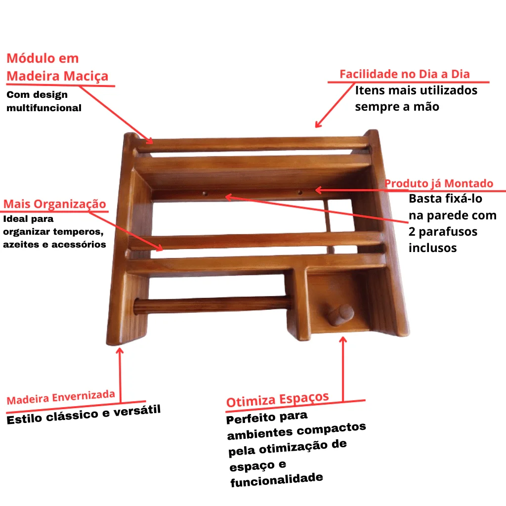 Porta Temperos, Modulo Prateleira , Especiarias, Papel Toalha Cor Imbuia - 4