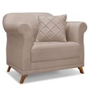 Ver imagem 4 de Kit 2 Poltronas e Sofá Living 2 Lugares 1,60m Vênus Linho Areia Pés Castanho - Pallazio