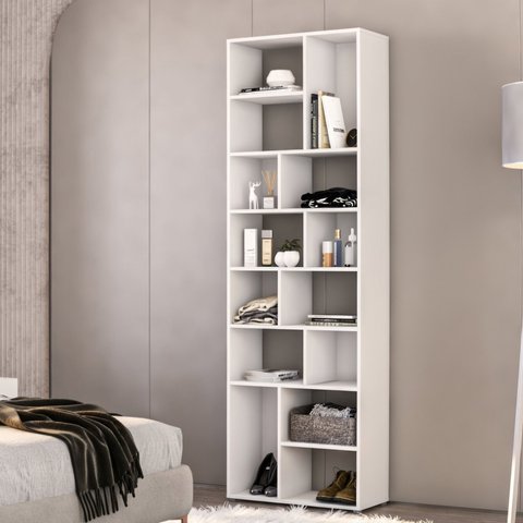 Estante de Livros 100% MDF 67cmx210cm Multiuso 14 Nichos Dallas