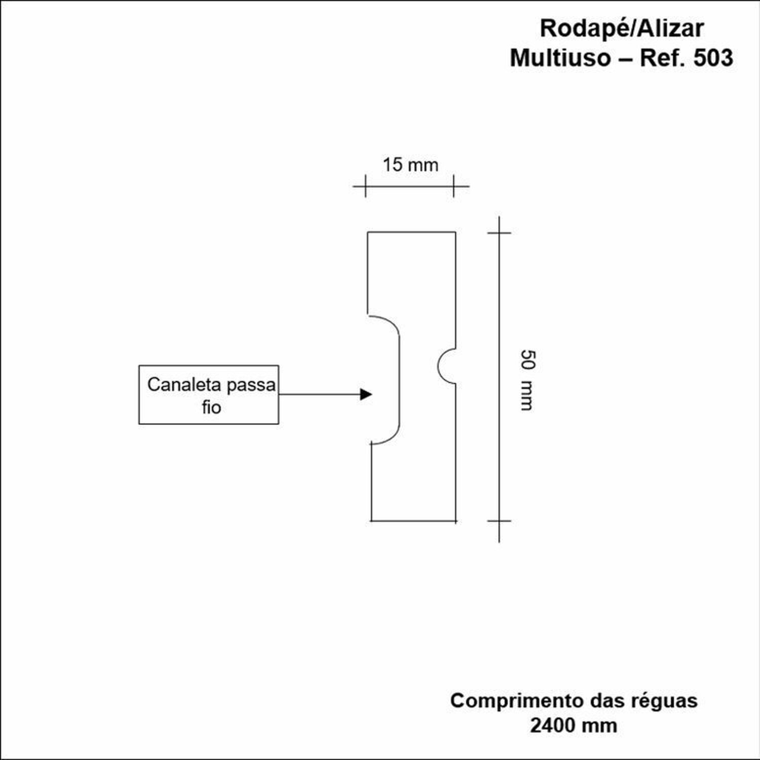 Kit com 15 Barras Rodapé de Mdf 5cm X 15mm X 2,40m com Friso Moldufama 503 36m - 2