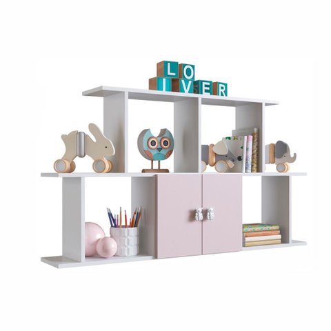 Nicho de Parede Percasa 2 Portas de Bater 125cm MDP 15mm Rosa com Puxadores de Urso