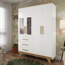 Ver imagem 1 de Guarda Roupa Infantil 154,8cm 4 Portas com Janela 3 Gavetas 100% MDF Retrô Espresso Móveis Branco/Amêndoa