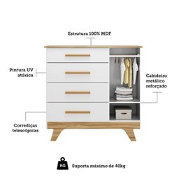 Cômoda Infantil 118,6cm 1 Porta com Janela 4 Gavetas 100% Mdf Retrô Espresso Móveis - 6