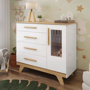 Cômoda Infantil 118,6cm 1 Porta com Janela 4 Gavetas 100% Mdf Retrô Espresso Móveis