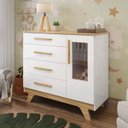 Ver imagem 1 de Cômoda Infantil 1 Porta com Janela 4 Gavetas 119cm 100% MDF Kakau Retrô Espresso Móveis Branco/Brilho/Amêndoa