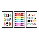 Ver imagem 1 de Kit 3 Quadros Decorativos para Quarto Infantil Alfabeto Numerais Lápis Coloridos 30x40cm