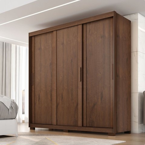 Guarda-Roupa Casal 3 Portas de Correr e 4 Gavetas Confort Marrom/Jacarandá