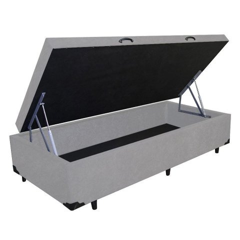 Cama Box Baú Solteiro Cinza Premium Suede 88x188