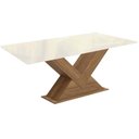 Ver imagem 1 de Mesa para Cozinha Amora com Tampo Madeirado com Vidro 90x160cm Nogueira Off White Vidro Off White