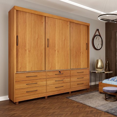Guarda Roupa Chicago 3 Portas 9 Gavetas com Pés Tcil Móveis:cinamomo