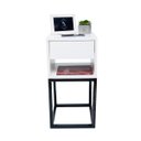 Ver imagem 5 de Kit 2 Mesas Cabeceira Industrial 30cm Branco Gavetas e Nicho Base Metal Preto Lateral Cama
